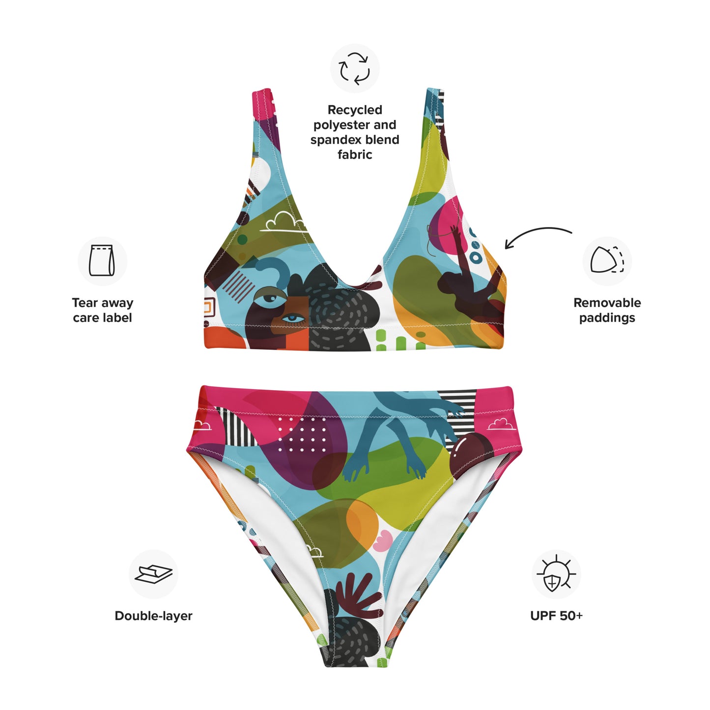 Love is Bright. Recycled high-waisted bikini