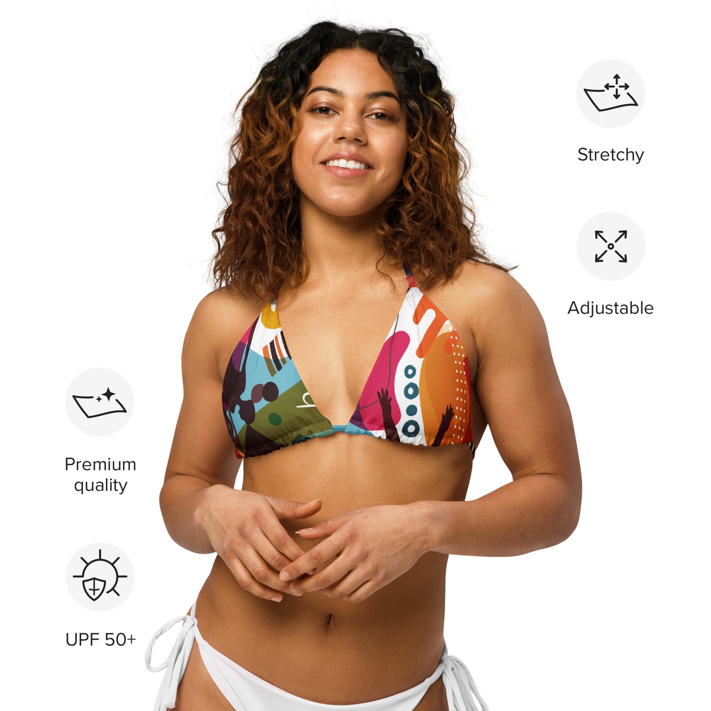 Love is Bright. All-over print recycled string bikini top