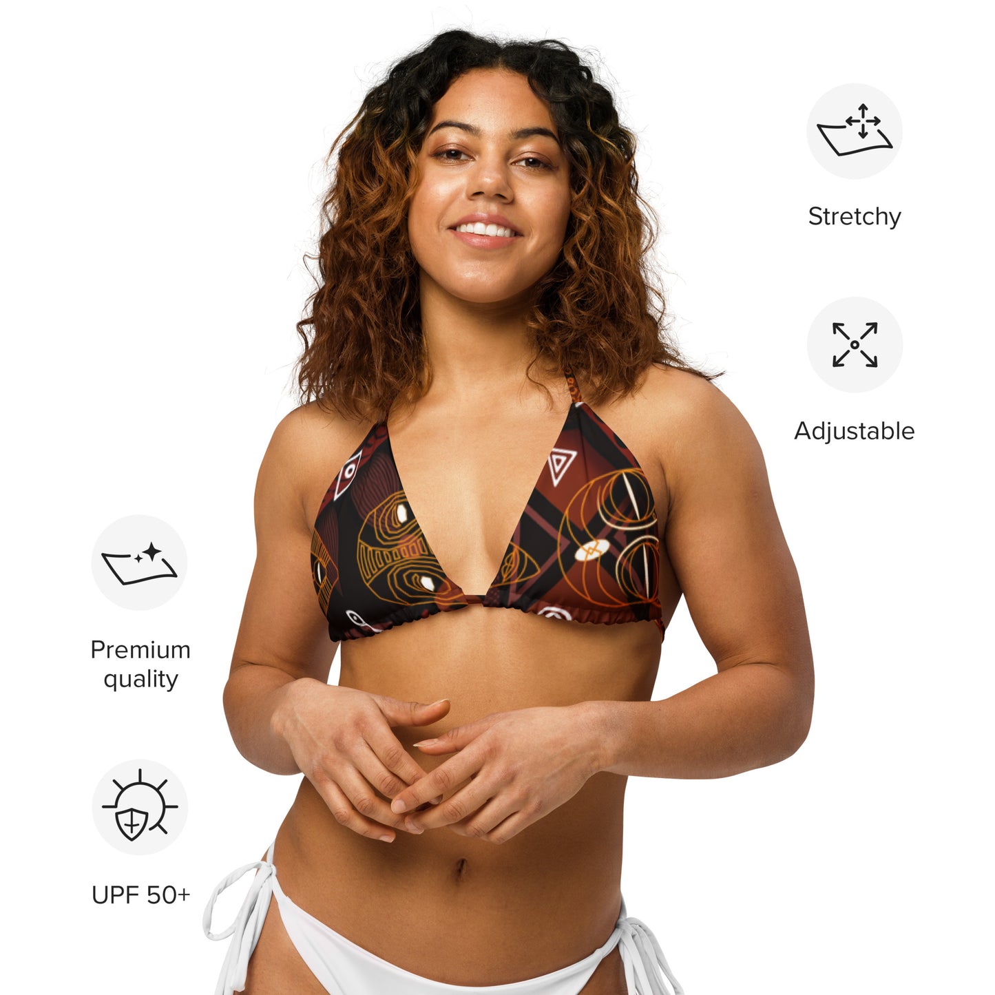 Masks are Everywhere. All-over print recycled string bikini top