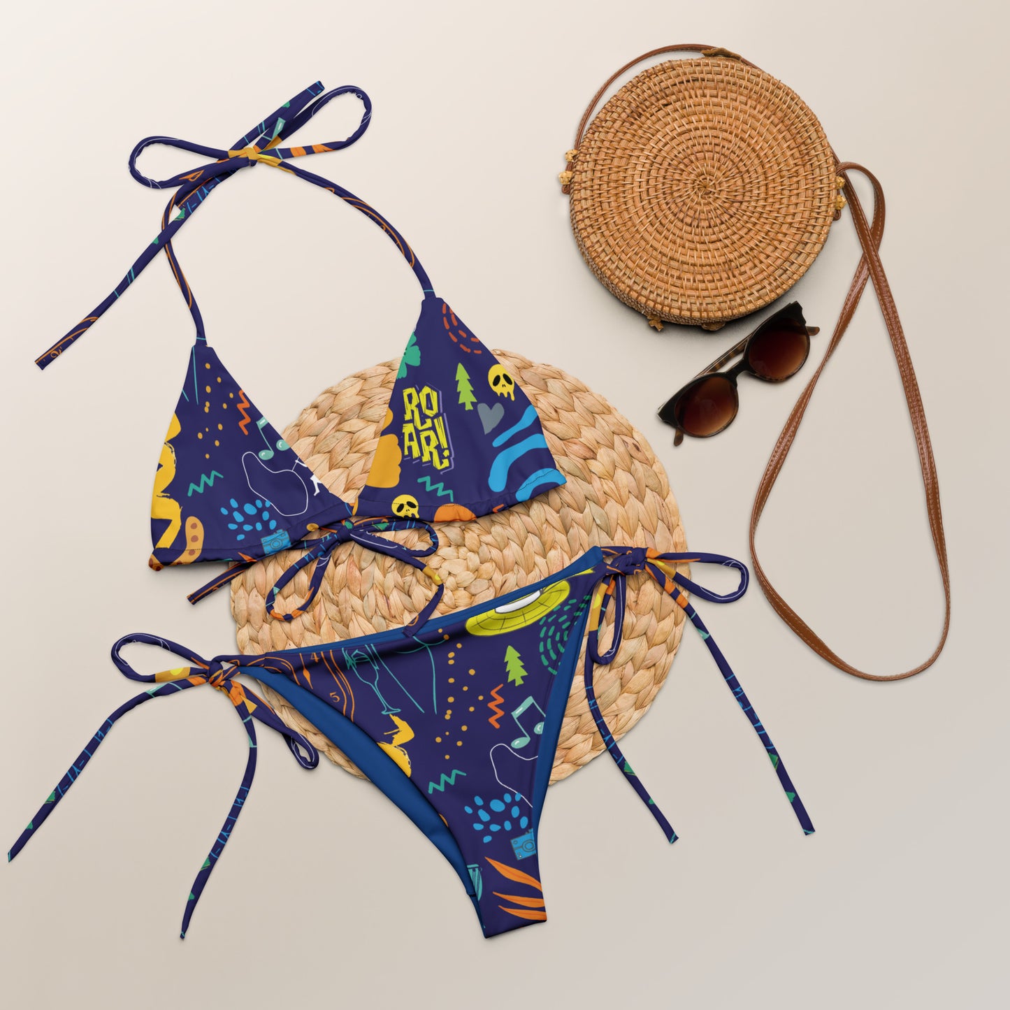 Life is Blue. African Art  print recycled string bikini